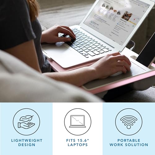 LAPGEAR Home Office Lap Desk with Device Ledge, Mouse Pad, and Phone Holder - Pink - Fits up to 15.6 Inch Laptops - Style No. 91584 - color: Blush Pink, size: Home Office W/Device Ledge