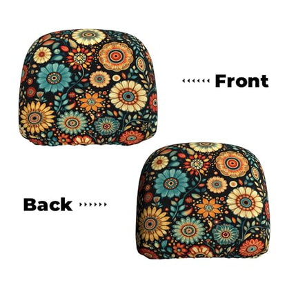 2 PCS Car Headrest Cover - Soft Elastic Fabric Car Detachable Head Rest Covers for Truck Sedan Van - color: Boho Floral Black