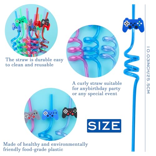 24Pcs Video Game Party Favors Straws Gamer Birthday Gift Drinking Straws Reuseable Game Straws for Teen Game on Birthday Party Goodie Bag Filler Stuffers