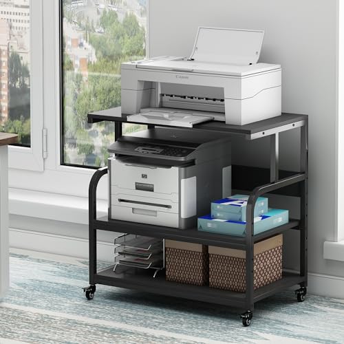 Fannova 32.3" x 18.9" Extra Large Printer Stand Table with Adjustable Storage Shelf, 3 Tier Rolling Printer Cart with Industrial Wheels for Home Office, Black - color: Black, size: 32.3"W x 18.9"D x 32.1"H