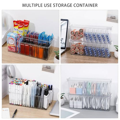 2 Pack Cord Organizer Box for Desk Drawer, Clear Phone Charger Cable Storage Container with Lid