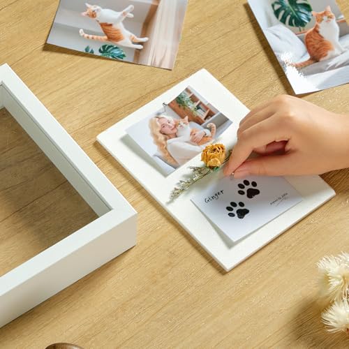 5x7 Shadow Box Picture Frame Display Case with Soft Linen Back-Thickened Panel,Small Mini White Deep Shadow Box Frame 5x7 for Insect Medal Display Pet Photo Memorial Flower Craft - color: White + Thickened Panel + Foam Packaging, size: 5x7