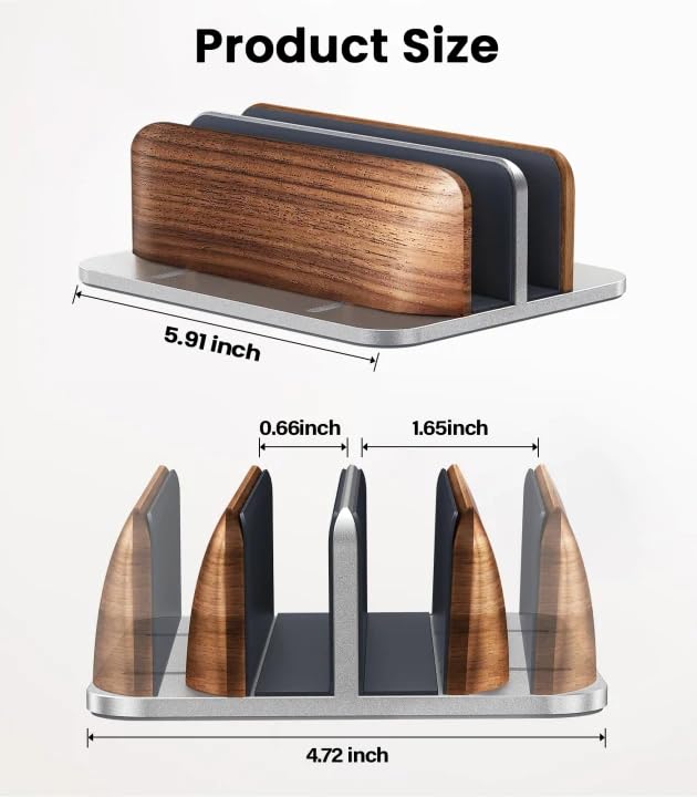 LOXP Vertical Laptop Stand, [Dual Slot Wooden + Aluminum Laptop Holder], Desktop Adjustable MacBook Stand, Adjustable Base, for MacBook Pro/Air, (up to 17.3-inch All laptops) - color: silver