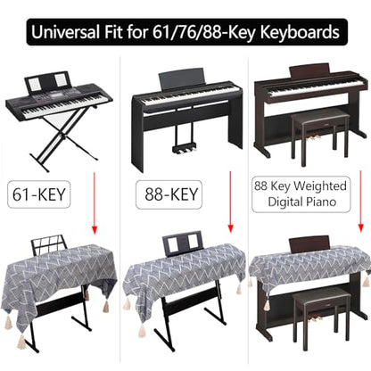 Waterproof Keyboard Cover - Soft Thick & Durable - Geometric Pattern - Universal Fit for 61/76/88-Key Digital Piano Keyboards - Stylish Home/Studio Protector, Adjustable Side Zippers - color: Navy Blue And White
