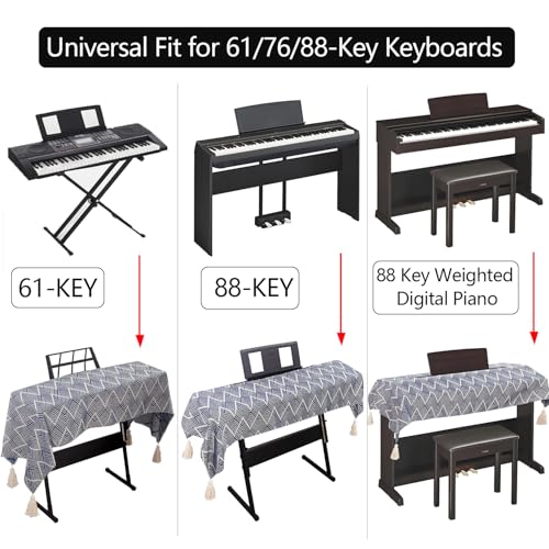 Waterproof Keyboard Cover - Soft Thick & Durable - Geometric Pattern - Universal Fit for 61/76/88-Key Digital Piano Keyboards - Stylish Home/Studio Protector, Adjustable Side Zippers - color: Navy Blue And White