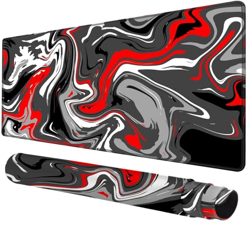 Large Mouse Pad for Desk - Gaming Mouse Pad with Stitched Edges, Anti-Slip Base, Desk Mat Desk Pad for Keyboard and Mouse - color: Abstract Red, size: 39.4L x 19.7W inches