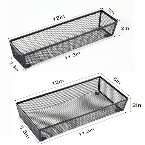 BYCY Silverware Drawer Organizer, Mesh Utensil Organizer for Kitchen Storage, Black Steel Metal Mesh Tray for Flatware Fork Spoon Knife… (12 * 3-5P-Black) - color: 12*3-5P-Black