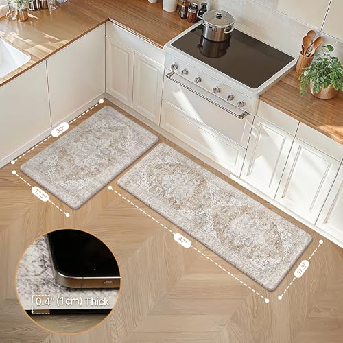 GENIMO Kitchen Mats for Floor, 2PCS Kitchen Rugs Non Slip Washable, Waterproof Anti Fatigue Mat, Comfort Standing Runner Rug for Sink, Office, Laundry, Home, 17.3"x47"+17.3"x30", Blue&Brown - color: Blue&brown, size: 17.3"x47"+17.3"x30"--0.4 inches
