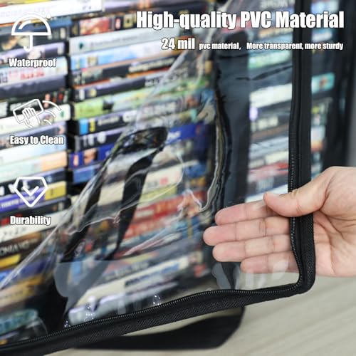 Clear DVD Storage Bags 6 Pack, Hold 420 DVDs or 540 Blu rays, Easy Find Media Organizers with Reinforced Handle for Movies, Video Games, VHS Tapes - size: 6*Bags