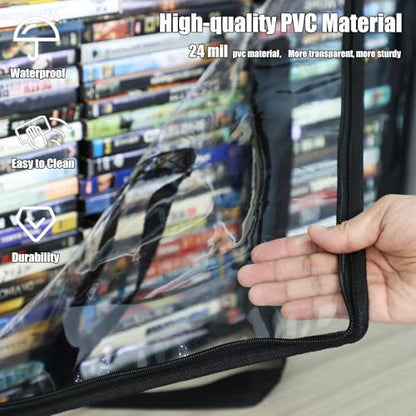Clear DVD Storage Bags 6 Pack, Hold 420 DVDs or 540 Blu rays, Easy Find Media Organizers with Reinforced Handle for Movies, Video Games, VHS Tapes - size: 6*Bags