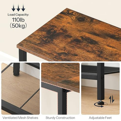HOOBRO TV Stand with Charging Station to 55 Inches, LED Entertainment Center, Media TV Console Table with Open Storage Shelving for Living Room, Bedroom, Rustic Brown and Black BF122UDDS01 - color: Rustic Brown + Black