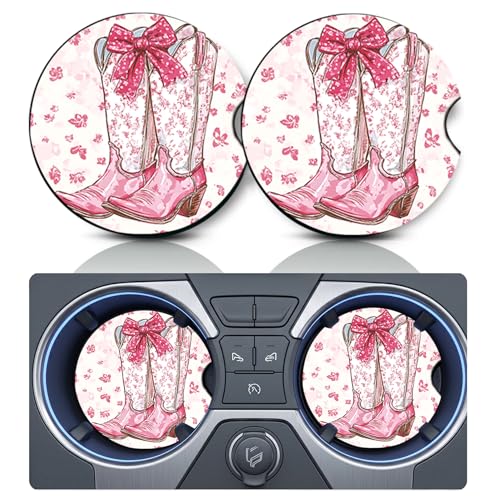 2PCS Cowgirl Boots Car Cup Holder Coasters,Cars Coasters for Cup Holders,2.75" Universal Anti Slip Rubber Mat with Finger Slot,Cowgirl Boot Car Accessories Interior Decor,Boots Gifts for Women,Men - color: Cowgirl
