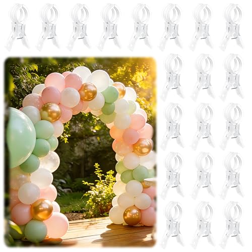 PUGPIU 20 Pack Balloon Arch Clips for Backdrop, 3.5 Inch Clear Spring Clamp | Plastic Balloon Clips for Arch, Great for Backdrop Stand, Birthday Wedding Decoration, Hang-drying, Beach Towels, Photos - color: Clear2