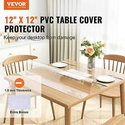 VEVOR Clear PVC Square Tablecloth, 12" x 12", 1.5mm Thick, Waterproof, Stain Resistant, Durable, Desk, Coffee Table, Dining Room Table - size: 12" x 12" (Square)