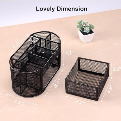 EOOUT Desk Organizer, Pencil Holder for Desk, Mesh Office Desk Accessories with 8 Compartments and 1 Drawer Stationery Holder School Supplies - color: Black