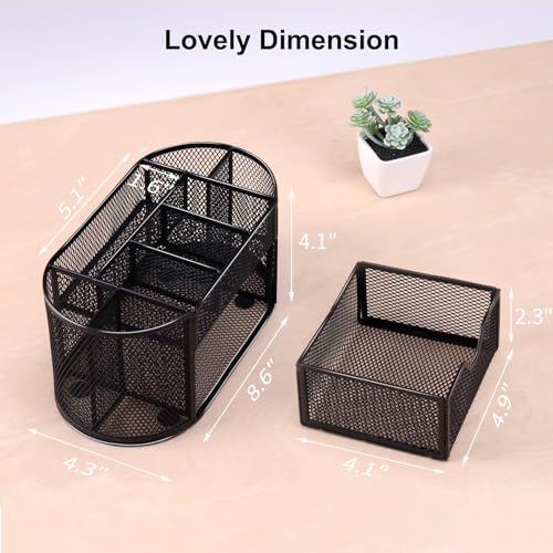 EOOUT Desk Organizer, Pencil Holder for Desk, Mesh Office Desk Accessories with 8 Compartments and 1 Drawer Stationery Holder School Supplies - color: Black