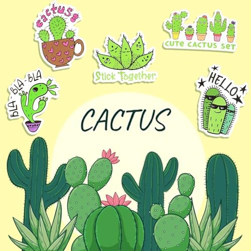 Cactus Stickers, 50Pcs Cute Plant Waterproof Vinyl Stickers for Water Bottles, Laptop, Journals, Scrapbooks, Desert Aesthetic Gifts - style: Cactus Stickers