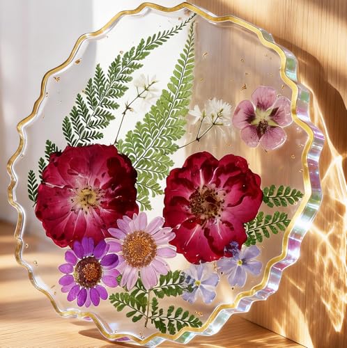 Oqplog Resin Drink Coaster for Desk Coffee Table-Purple Pink Cute Dried Flowers Cup Coaster for Work Office Home Outdoor Decor Gifts for Girls Women,1 Pcs Wave - color: Purple-pink