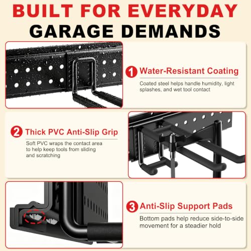 Garage Tool Organizer Wall Mount 66 inches with 13 Adjustable Heavy-Duty Hooks, Garage Organization, Garden Tool Storage Rack, Yard, and Shed, Holds Up to 520 lbs - size: 66" | 4 Panels + 13 Hooks