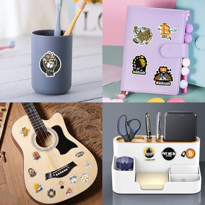 60pcs Bitcoin Crypto Stickers forTeens Adult, Funny Digital Currency Stickers for Water Bottles, Laptop, Computer, Phone, Guitar, Luggage Vinyl Waterproof Party Favors - color: Bitcoin
