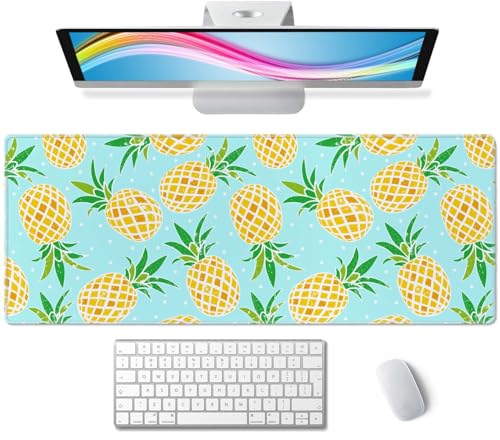 Pineapple Extended Big Mouse Pad Large,XL Gaming Mouse Pad Desk Pad,31.5x11.8inch Long Computer Keyboard Mouse Mat Mousepad with 3mm Non-Slip Base and Stitched Edge for Home Office Work - color: Pineapple