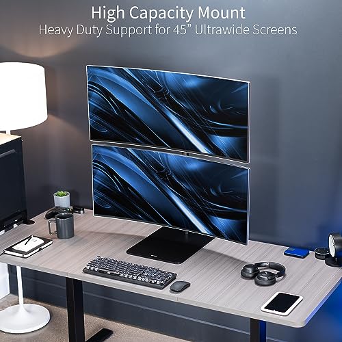 VIVO Freestanding Dual Vertically Stacked Ultra-Wide Monitor Desk Stand, Extra Tall Heavy Duty Adjustable Mount for 2 Ultrawide Screens up to 45 inches, 25 lbs Per Screen Capacity, Black, STAND-V200L - size: Up to 45", style: Steel Base