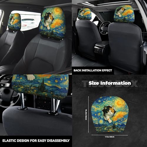 Funny Cat Print Headrest Covers for Cars Starry Night Auto Head Rest Cover 2pc - color: Van Gogh Cat