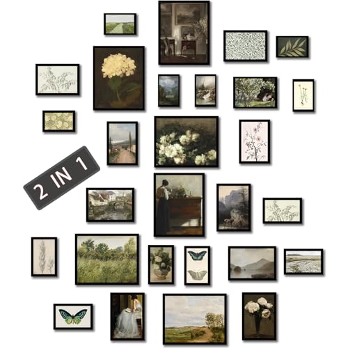 liflikwall 28 PCS Country Botanical Floral Gallery Wall Art， Vintage Posters For Room Aesthetic,Sage Green Wall Art Decor， Moody Art Vintage Painting Antique Pictures Set For Home Bedroom (unframed) - color: 2in1 unframed 7-8