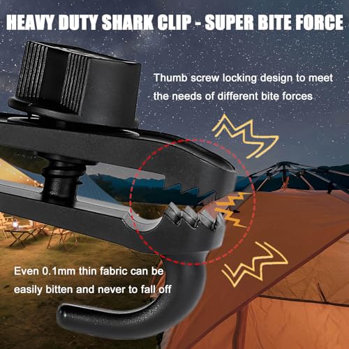Tarp Clips Clamps Heavy Duty Lock Grip with Bungee Cords, Shark Shade Cloth Backdrop Tent Large Clip with Hook Accessories for Garden Outdoor Pool Cover Tarp Tie Downs Canvas Solar RV Awning