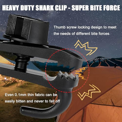 Tarp Clips Clamps Heavy Duty Lock Grip with Bungee Cords, Shark Shade Cloth Backdrop Tent Large Clip with Hook Accessories for Garden Outdoor Pool Cover Tarp Tie Downs Canvas Solar RV Awning