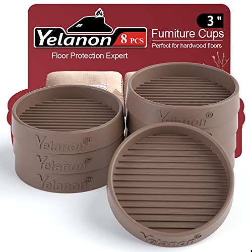 Yelanon Furniture Coasters - 8 Pcs 3”Round Furniture Caster Cups - Non Slip Pads Hardwood Floors Non Skid Grippers Rubber Furniture Feet - Anti Slide Floor Protector for Bed Couch Stoppers Brown - size: 8pcs 3" Round