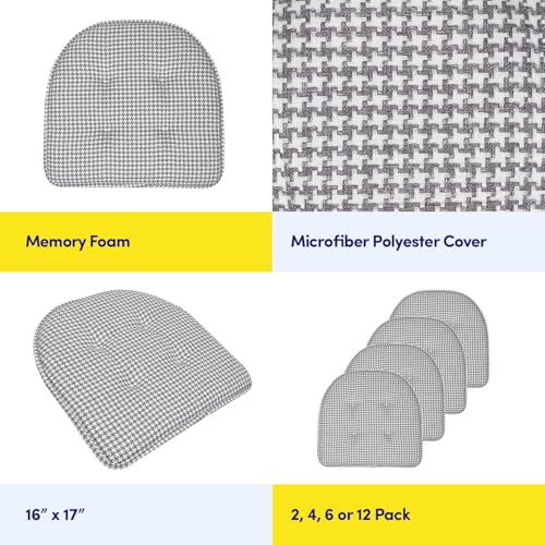 Sweet Home Collection Chair Cushion Memory Foam Pads Tufted Slip Non Skid Rubber Back U-Shaped 17" x 16" Seat Cover, 2 Count (Pack of 1), Houndsooth Gray - color: Houndsooth Gray, size: 2 Pack, style: Foam Pads