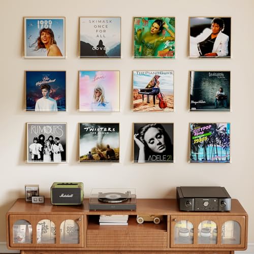 Laurensory 12 Pack Vinyl Record Shelf Wall Mount Shelves, 12 inch Clear Acrylic Vinyl Record Holder Display, Floating Shelves for Wall Decor, Magazine Rack, Kids Bookshelf, for Bedroom, Living Room - color: Clear, size: 12 pack