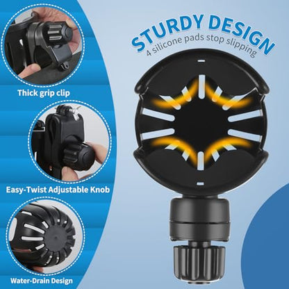 Stroller Cup Holder Compatible with Bob, Clip on Cupholder Attachment for Stroller, Cup Holder with Adjustable Clamp, Fits Most Cups, for Wheelchair, Walker, Bike, Scooter, Black