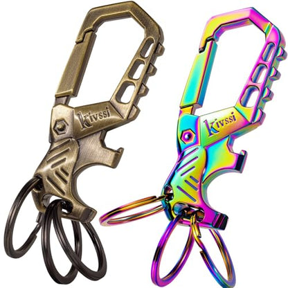 Kivssi Heavy duty metal keychains,Car key chain Carabiner clip key bottle opener 3 Key Rings for men and women. - color: Bronze+multicolor