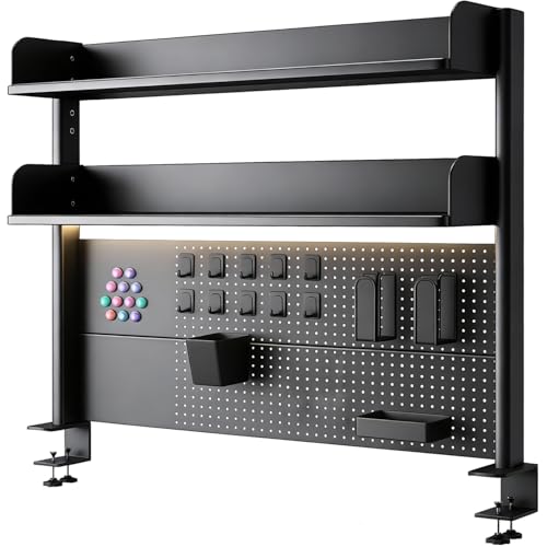 CHSSIH Clamp On Desk Pegboard Shelf - Metal Desktop Organizer Hutch with 2 Shelves for Storage and Display, Desk Add-On Shelf for Office, Dorm, or Computer Monitor Stand, Black, 39.3In - size: 39.3"