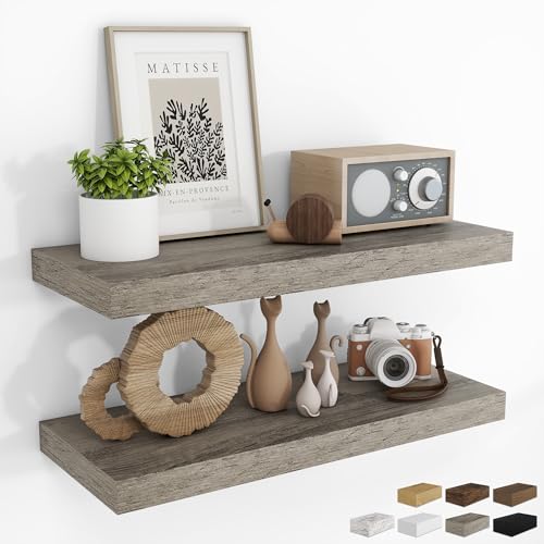 RICHFOCUS 28Inch Floating Shelves for Wall 2 Pack Shelves for Bedroom|Kitchen|Bathroom|Laundry Room Rustic Wood Wall Mounted Shelf with Invisible Brackets for Books|Storage|Decor, Grey - color: Grey, size: 28"L x 8"D, Set of 2