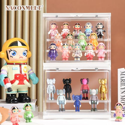 LED Acrylic Display Case 2Pack, Funko Pop & Collectibles -Dustproof Stackable Showcase with Adjustable Shelves & Magnetic Door - Ideal for Mini Figures, Toys & Jewelry Display - size: 2PACK