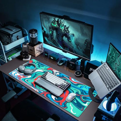 Canjoy Gaming Mouse Pad, Fluid Pattern Mouse Pad 35.4x15.7inch Large Extended Computer Mouse Mat Keyboard Full Desk Mousepad for Gaming, Office, Home - color: Blue-Red Fluid, size: 900*400mm