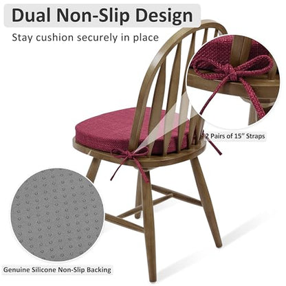 Shinnwa Dining Chair Cushions Set of 4, High-Resilience Foam Windsor Seat Pads, Kitchen Chair Cushions with Ties & Textured Cover, 4 Pack, 16.5 x 15.5 x 2, Dark Red - color: Dark Red, size: 4 Count (Pack of 1)