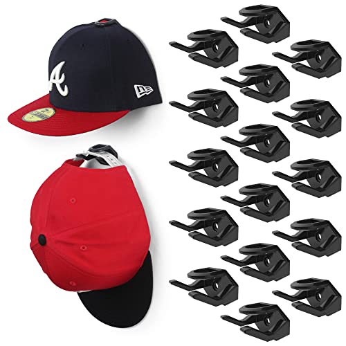 Modern JP Adhesive Hat Hooks for Wall (16-Pack) - Hat Rack for Baseball Caps, Minimalist Hat Display, Strong Hold Hat Hangers for Wall - USA Patented, Black - color: Black