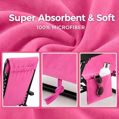 VOCOOL Lounge Chair Towel Cover Beach Chair Covers Towel 85 x 30 inch | Pool Chair Cover with Side Pockets, Chaise Lounge Cover, for Sunbathing Lounger Hotel Garden Holiday Garden Pool, Pink - color: Pink