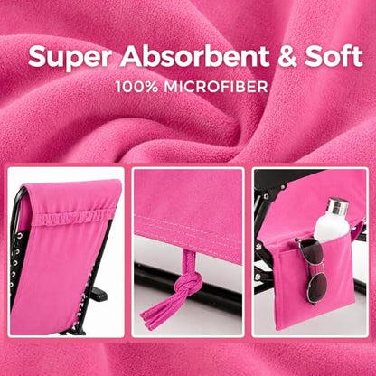 VOCOOL Lounge Chair Towel Cover Beach Chair Covers Towel 85 x 30 inch | Pool Chair Cover with Side Pockets, Chaise Lounge Cover, for Sunbathing Lounger Hotel Garden Holiday Garden Pool, Pink - color: Pink