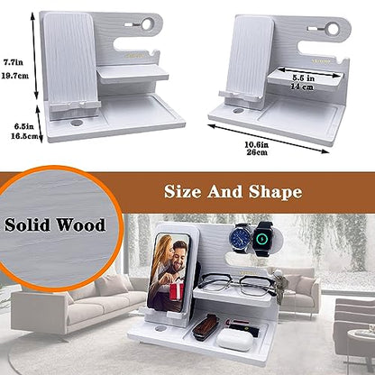 VEIYAILU Gifts for Women Girlfriend Men Him Husband Boyfriend Son Boss Wood Phone Docking Station Nightstand Organizer Anniversary Birthday Gifts (White) - color: White