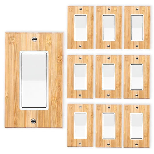 10PC Solid Wood Single Rocker Light Switch Plate 4.5" X 2.76" Bamboo Light Switch Cover Quality Raw Wooden Decorative Bedroom Kitchen Home Decor Single Rocker - color: 9-10PC-Single Rocker