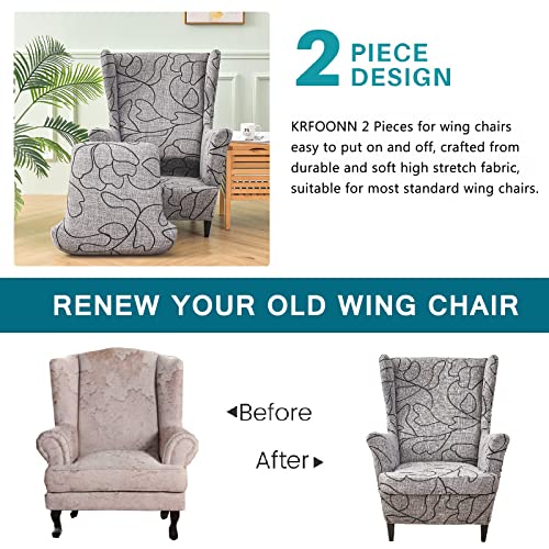 KRFOONN Wingback Chair Covers Slipcovers 2 Piece Stretch Wing Chair Covers Spandex Slipcovers Wingback Sofa Covers Armchair Covers Non-Slip Furniture Protector for Living Room Wingback Chairs, A15 - color: A15