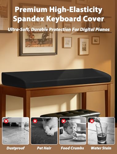 61 Keys Piano Keyboard Dust Cover, Stretchy Protective Keyboard Cover with Elastic Cord Locking Clasp, Universal Fit for All 61 Keys Digital Electronic Pianos, Must Have Piano Accessories - size: 61 Keys
