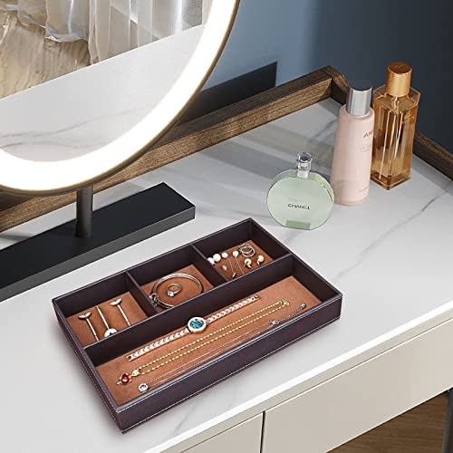 GORESE 2 Pieces Faux Leather Valet Tray for Men, Stackable Jewelry Trays for Drawers, Mens Dresser Top Organizer for Key, Wallet, Sunglass, Watch, Coin, Phone, Nightstand Bedside Tray Brown - color: Brown-2 Set