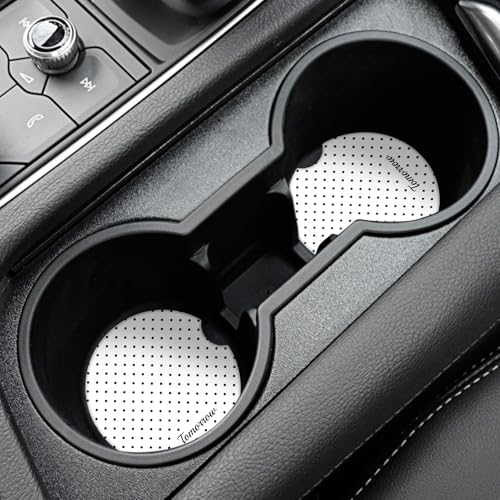 Cute Fashion Polka Dot Car Coasters 2 Pack for Cup Holders, 2.56 Inch Finger Notch Retro 70's Style Ceramics Heat Resistant Anti Slip Cork Base Car Drinks Coasters Auto Accessories-White - color: White