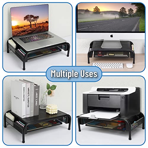 Mr. Pen- Metal Mesh Monitor Stand with Drawer | Computer Monitor Stand for Desk, with Storage, Monitor Riser with Storage, Desktop Monitor Stand